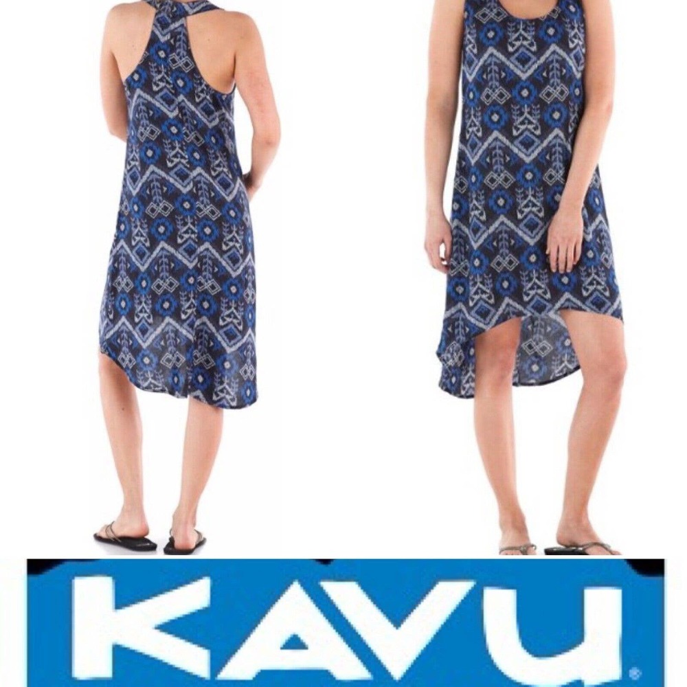 Kavu Jocelyn Aztec High Low Dress Blue Viscose Racerback S